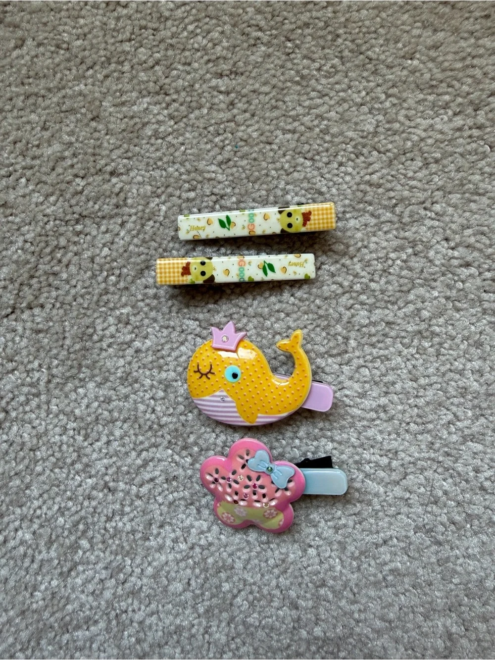 Cute Yellow Whale & Floral Girls Hair Clip Set